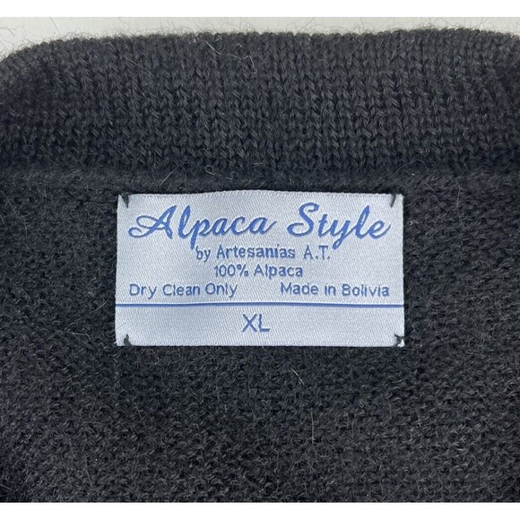 Artesanias AT Alpaca Style Sweater Womens XL Black Red Alpaca Knit Open Cardigan - Picture 5 of 5